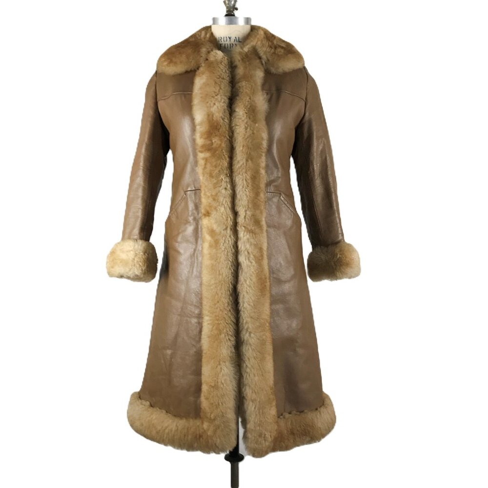 Vintage 60s 70s Leather Jacket Penny Lane Shearling and Faux Fur Tan
